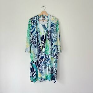 Chico's Blue and Green Patterned Mini Tunic Dress with Jacket Size 2 / L